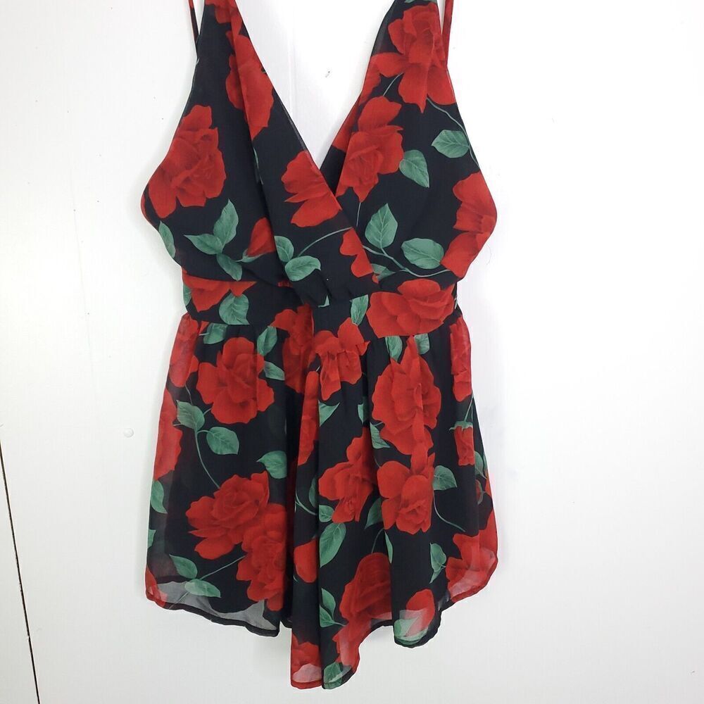 audrey Black Tank Romper with Red Rose Print